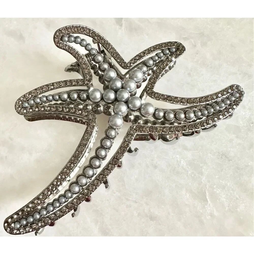 Gun metal color grey pearl metal starfish hair claw